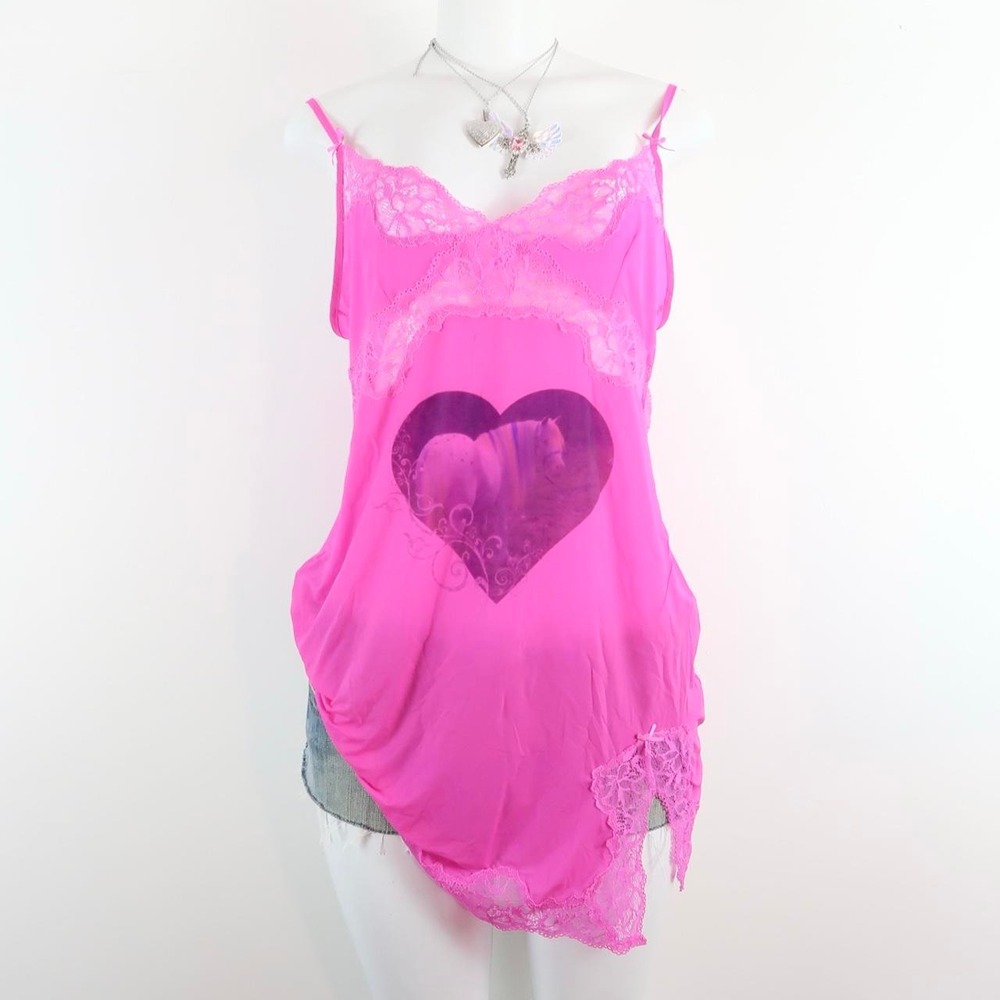 y2k hot pink lace cami | 2000s victoria's secret sheer pink camisole